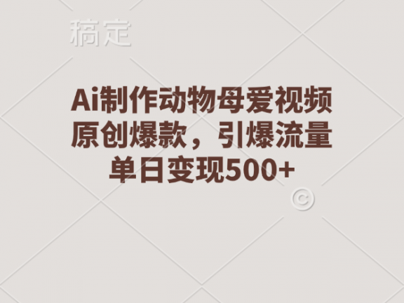 Ai制作动物母爱视频，原创爆款，引爆流量，单日变现500+