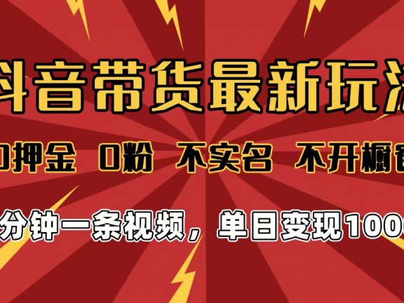 2025年抖音带货最新玩法，0押金0粉，不实名，不开橱窗，单日变现1000➕，小白最快当天见收益